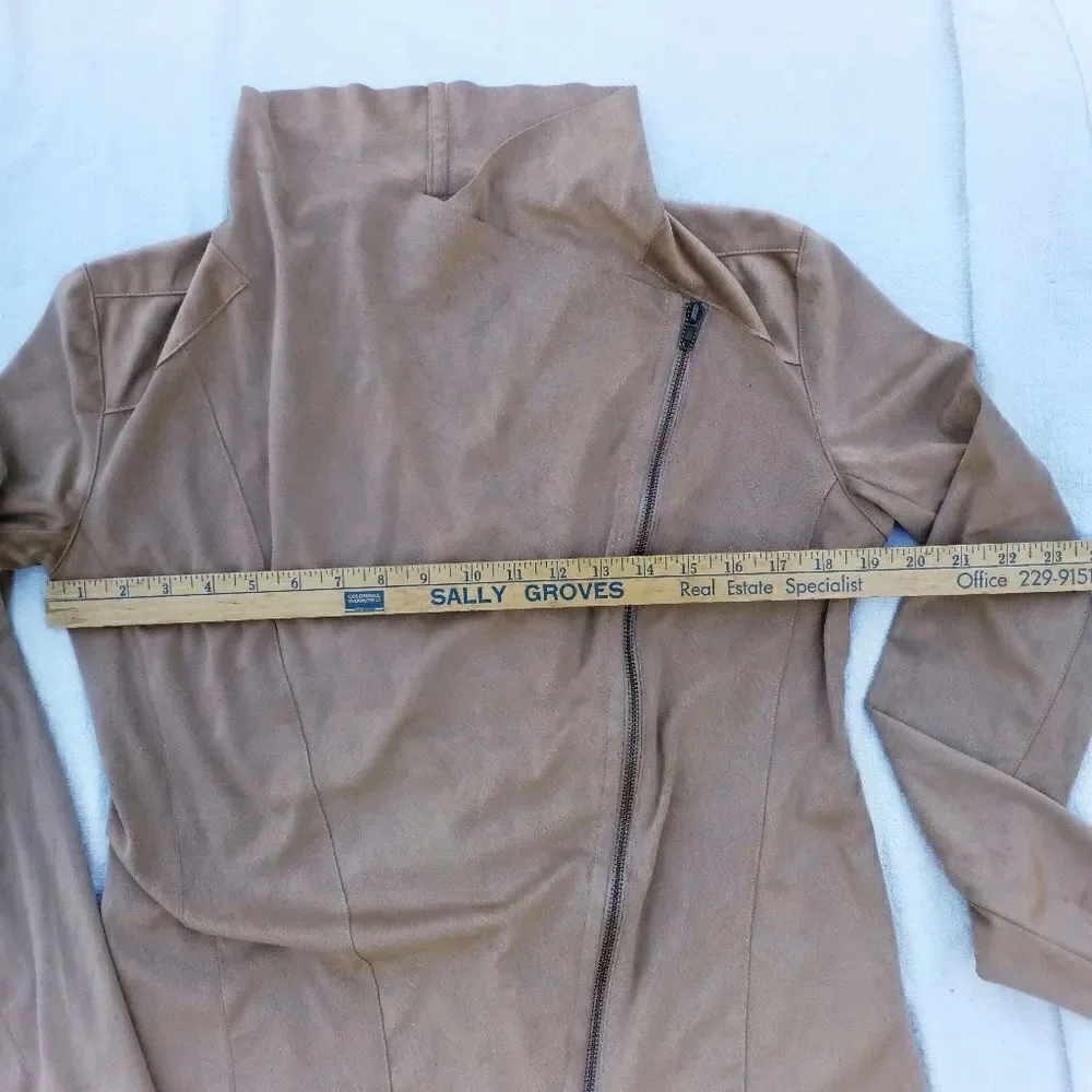 MOTE Moto Jacket Faux Brown Suede Long Sleeve Waterfall Front Zip Size M